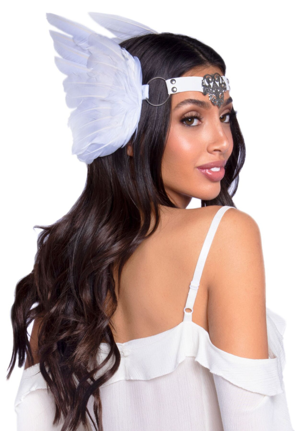 Пов’язка на голову з крилами Leg Avenue Feather headband White, пір’я та натуральна шкіра фото 2