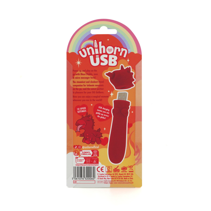 Вібратор-єдиноріжка Unihorn USB Bullet – Blaze Diablo віброкуля, USB-зарядка, 10 режимів фото 5