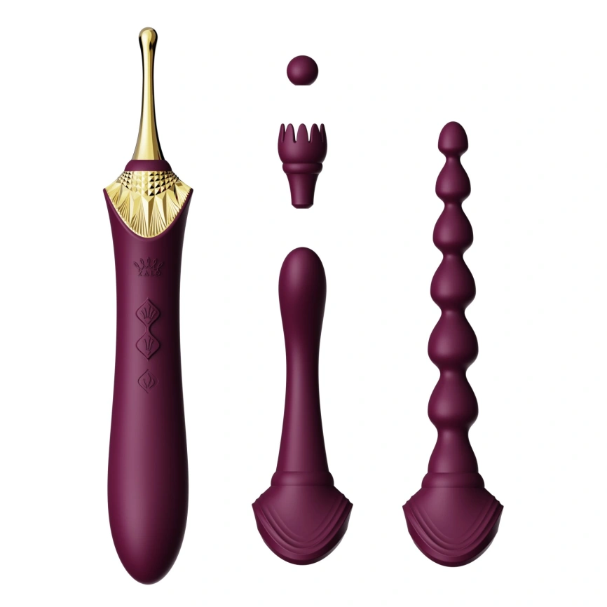 Мультифункциональный вибратор Zalo — Bess 2 Velvet Purple, 4 насадки, подогрев фото 1