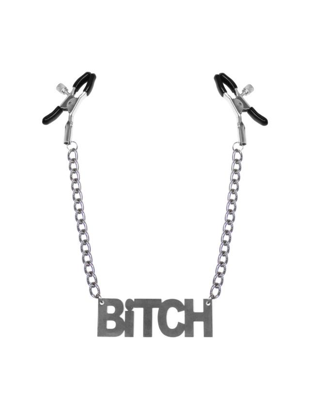 Затискачі для сосків Bitch, Feral Feelings - Nipple clamps Bitch, срібло/чорний фото 1