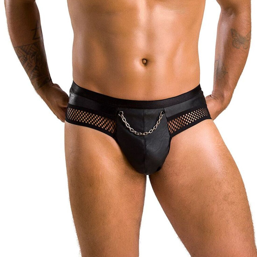 Чоловічі труси з ланцюжком Passion 030 SLIP TOM L/XL Black, екошкіра, відкриті сідниці фото 7