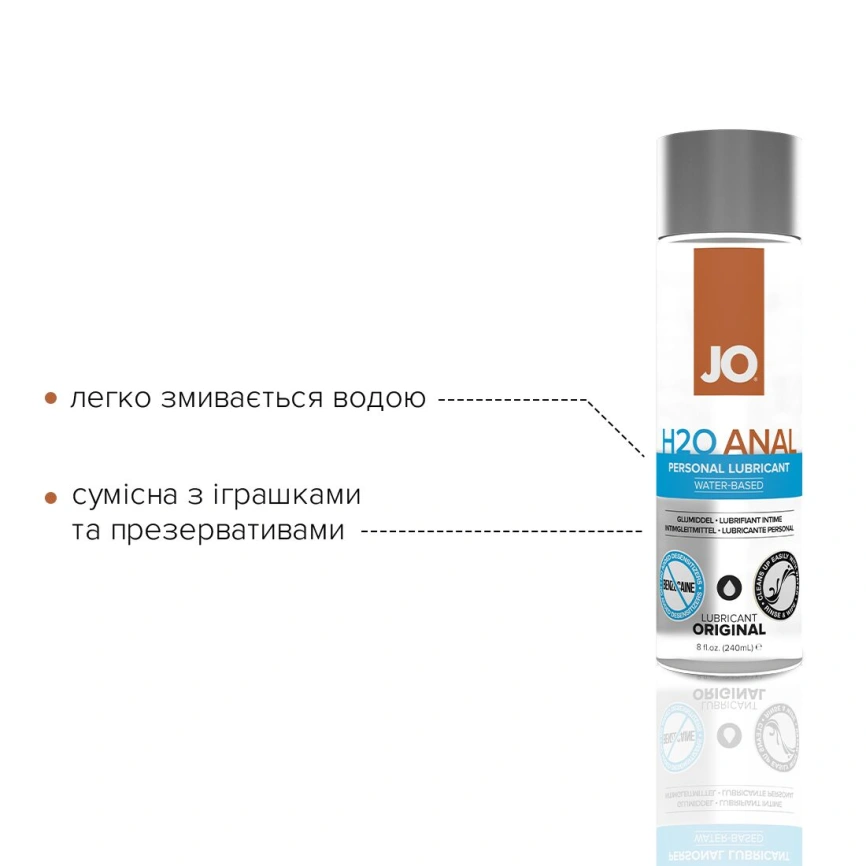 Анальная смазка JO ANAL H2O — ORIGINAL (240 мл) на водной основе, растительный глицерин фото 3