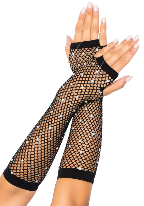 Мітенки зі стразами Leg Avenue Rhinestone Fishnet Arm Warmers Black, One Size фото 1