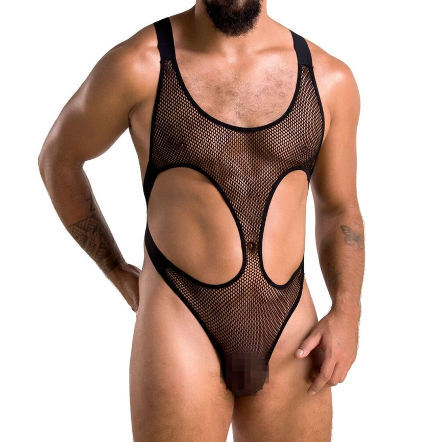 Мужское сетчатое боди Passion 040 LEON L/XL Black, сетка, резинки фото 7