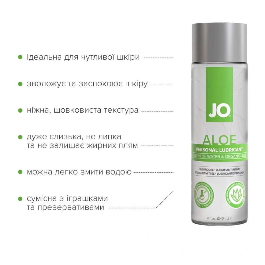 Смазка на водной основе JO H2O Organic Aloe (236 мл), увлажняющий и успокаивающий эффект фото 4
