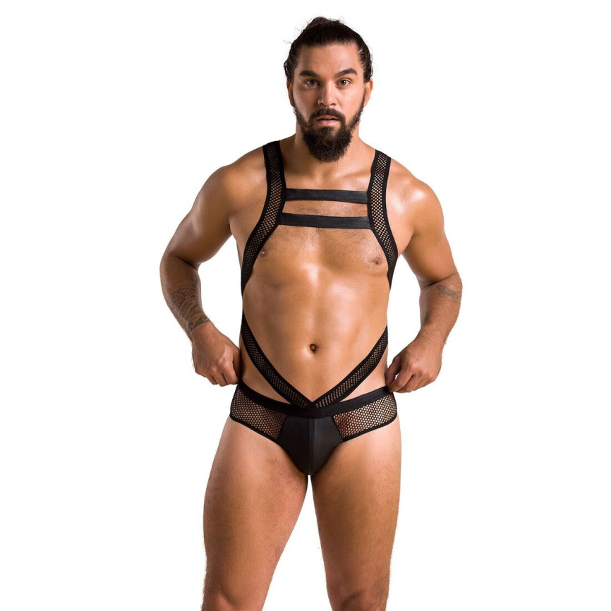 Чоловіче еротичне сітчасте боді Passion 045 VICTOR XXL/XXXL Black, екошкіра, сітка фото 9