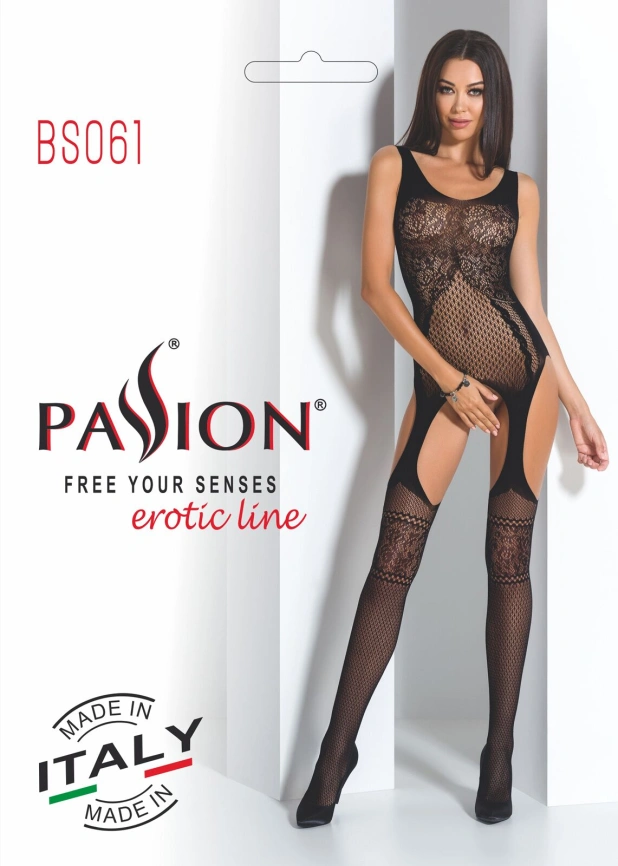Бодистокинг Passion BS061 white, комбинезон, имитация чулок фото 4