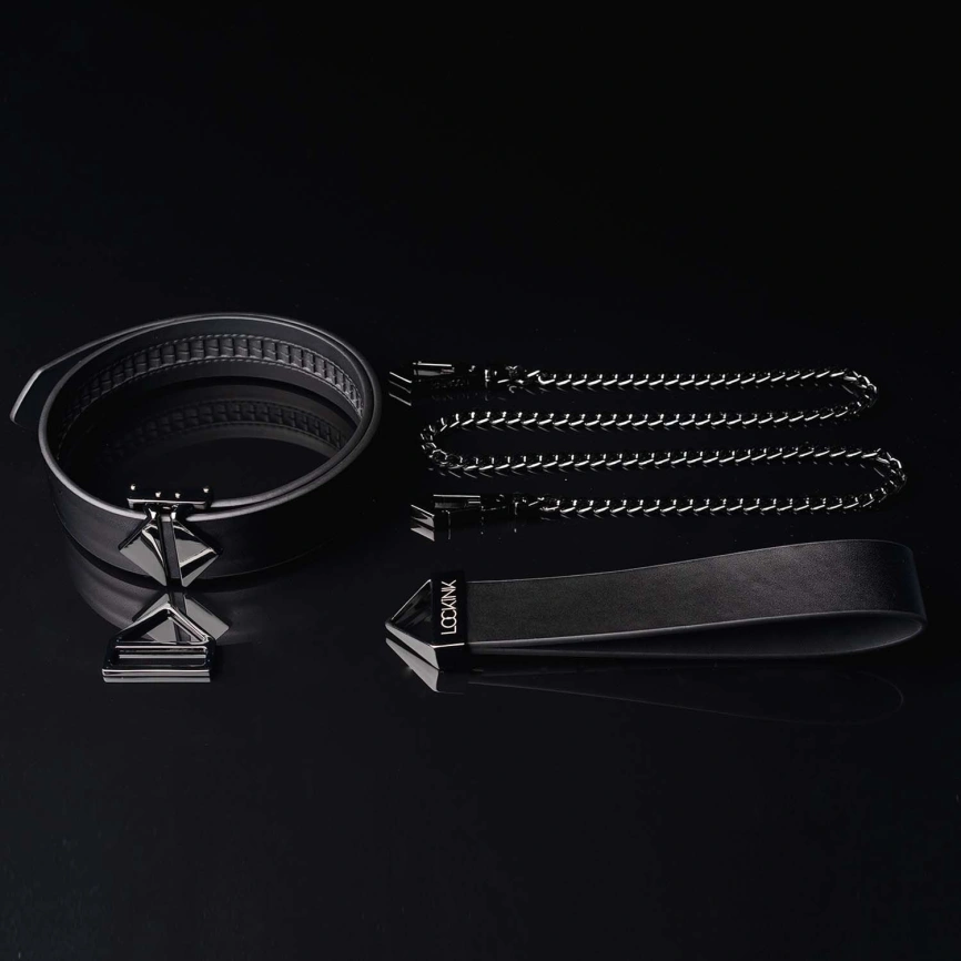 Ошейник с поводком LOCKINK Tied Collar with Leash Set, черный, цепь с кожаной петлей и карабином фото 4