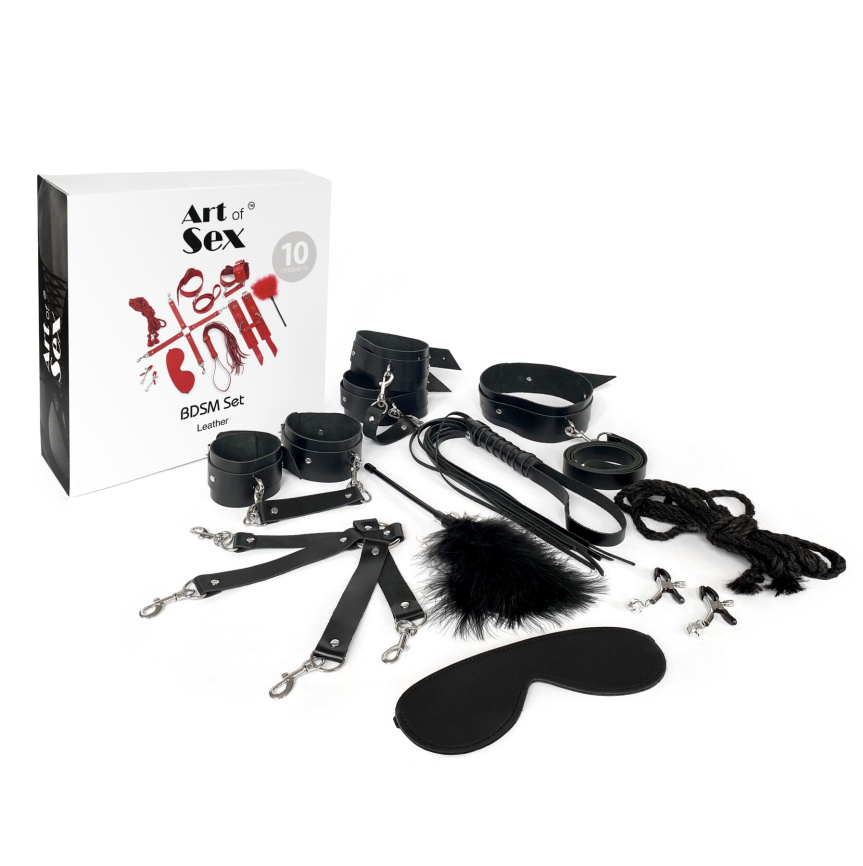 Набір BDSM Art of Sex – Set Leather, 10 предметів, чорний, натуральна шкіра фото 3