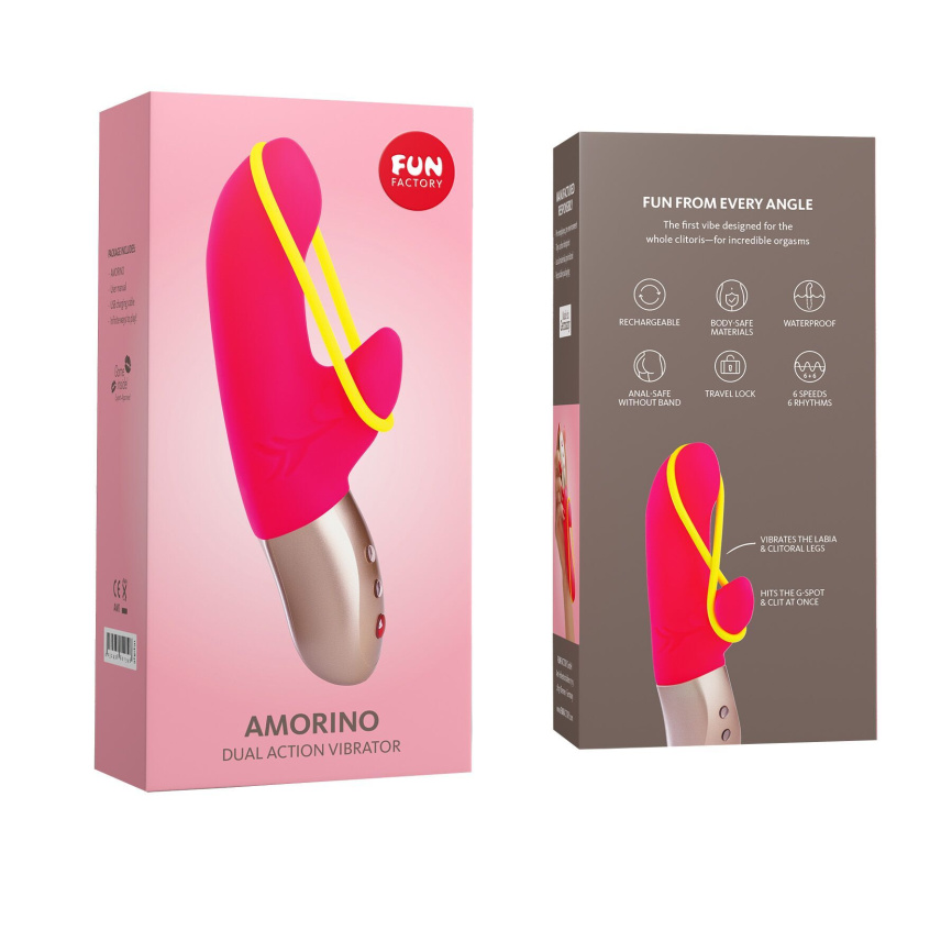 Мінівібратор-кролик зі стимулювальною стрічкою Fun Factory AMORINO pink/neon yellow (м'яте паковання!!!) фото 6
