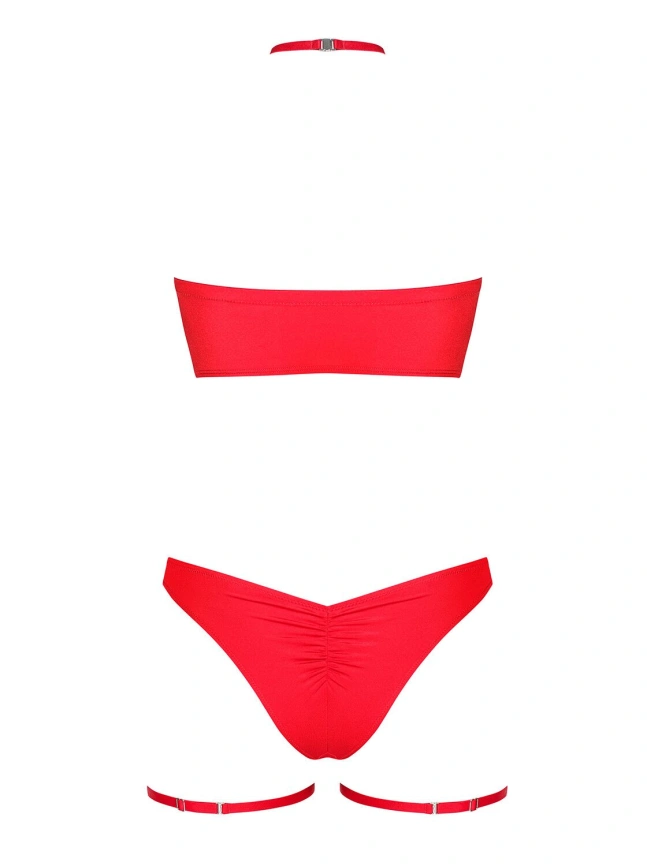 Комплект Obsessive Kissmas Set, S/M, красный, мягкий лиф, трусики со сборкой, чокер и гартеры фото 4