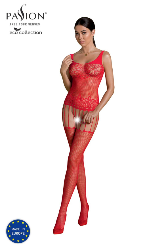 Бодістокінг Passion ECO BS001 One Size red, з доступом, імітація підв’язок, флористичний декор фото 1