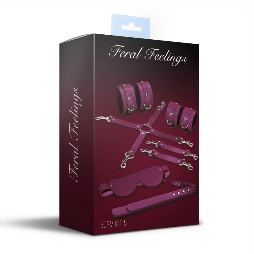 Набор Feral Feelings BDSM Kit 5 Burgundy, наручники, поножи, крестовина, маска, паддл фото 2