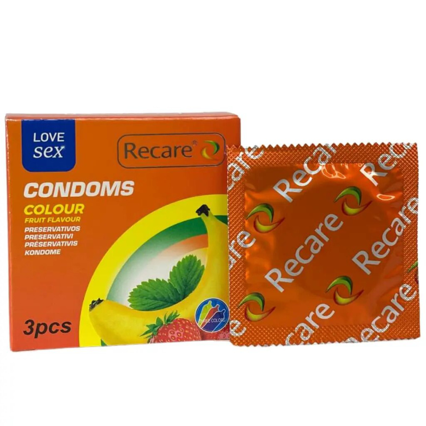 Презервативи Recare Color Fruit Flavour Condoms 3 шт, аромати: м'ята, банан, полуниця фото 1