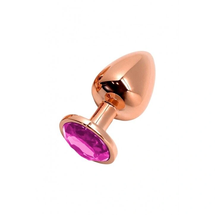 Металлическая анальная пробка Wooomy Tralalo Rose Gold Metal Plug Magenta S диаметр 2,8см, длина 7см фото 1