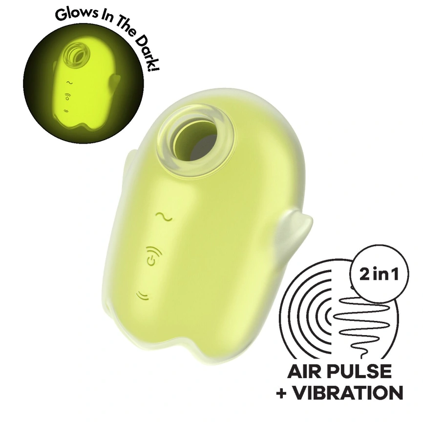 Вакуумный клиторальный стимулятор с вибрацией Satisfyer Glowing Ghost Yellow, светится в темноте фото 1