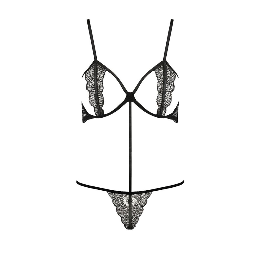Комплект білизни Passion Exclusive QUENTRIS BIKINI XXL/XXXL, black, стрінги і напіввідкритий ліф фото 5