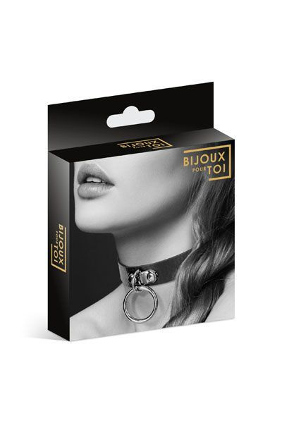 Чокер з кільцем для повідця Bijoux Pour Toi - FETISH Black, екошкіра фото 3