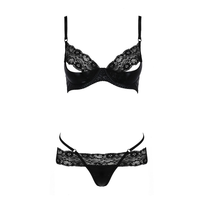 Комплект білизни Passion Exclusive NORTH SET XXL/XXXL, black, ліф і трусики з елементами під латекс фото 5