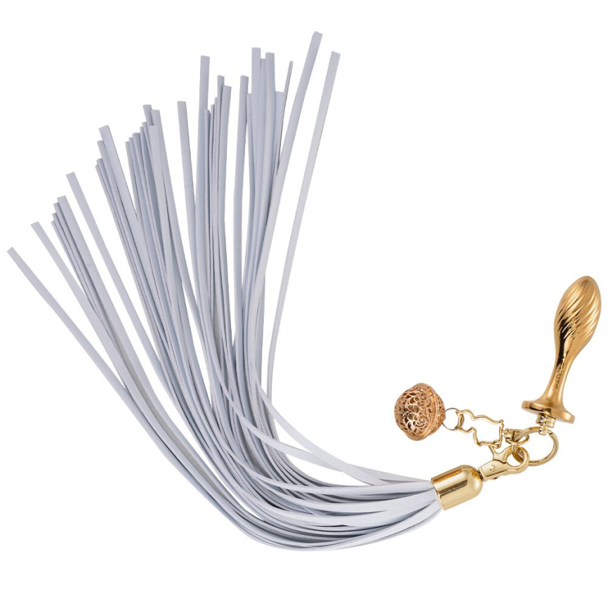 Анальна пробка з флогером LOCKINK SEVANDA White Pony-Tail Anal Pear-shape Plug фото 1