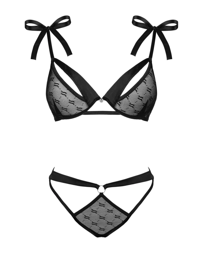 Полупрозрачный эротический комплект Obsessive Obsessivia 2pcs set black L/XL, бюстгальтер и трусики фото 5