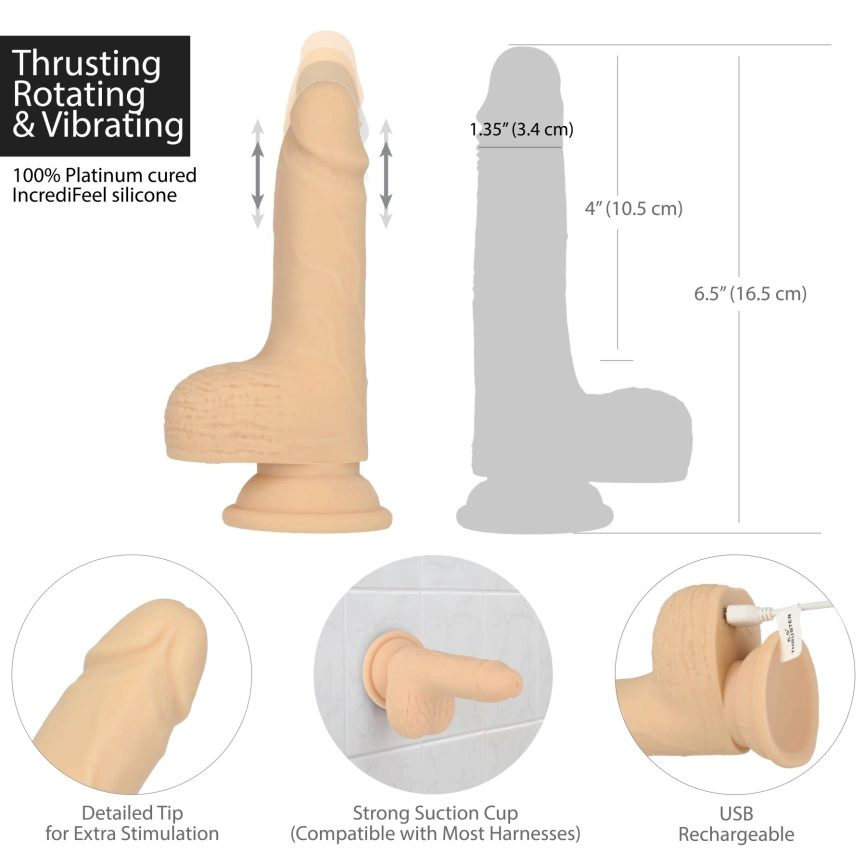 Фаллоимитатор-пульсатор Naked Addiction 6.5″ Thrusting Dong With Remote, движения вперед-назад,пульт фото 3