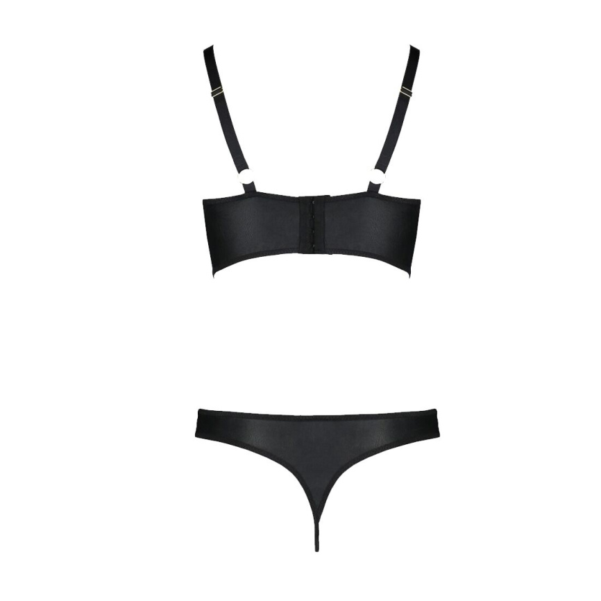 Комплект з екошкіри Passion MALWIA BIKINI 4XL/5XL black, з люверсами та ремінцями, бра, трусики фото 8