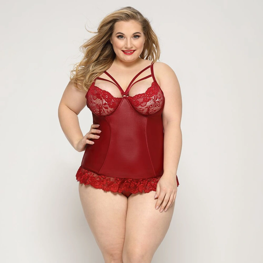 Сексуальный корсет со стрепами JSY «Горячая Тейлор» Plus Size, Red, кружево, стринги фото 1