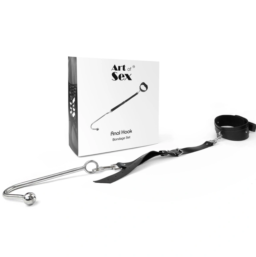 Анальный крюк 2 с ошейником из натуральной кожи Art of Sex - Anal hook, Черный фото 2