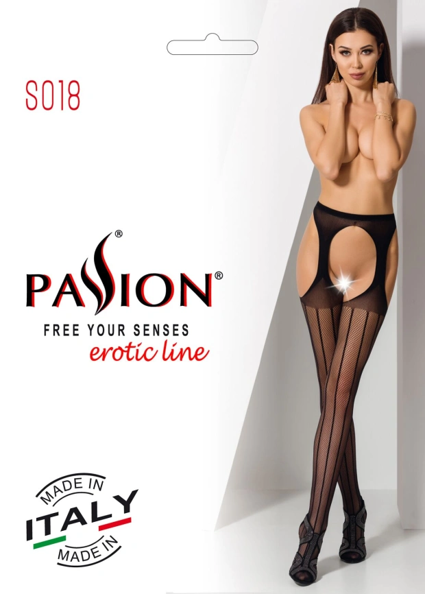 Сетчатые чулки-стокинги Passion S018 One Size, White, имитация пояса, сетка с вертикальными полоскам фото 4