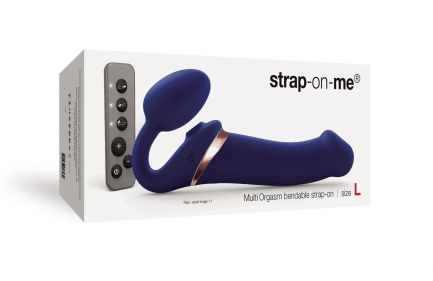 Безремневой вибрострапон с вакуумной стимуляцией Strap-On-Me MULTI ORGASM Blue L, регулируемый фото 8
