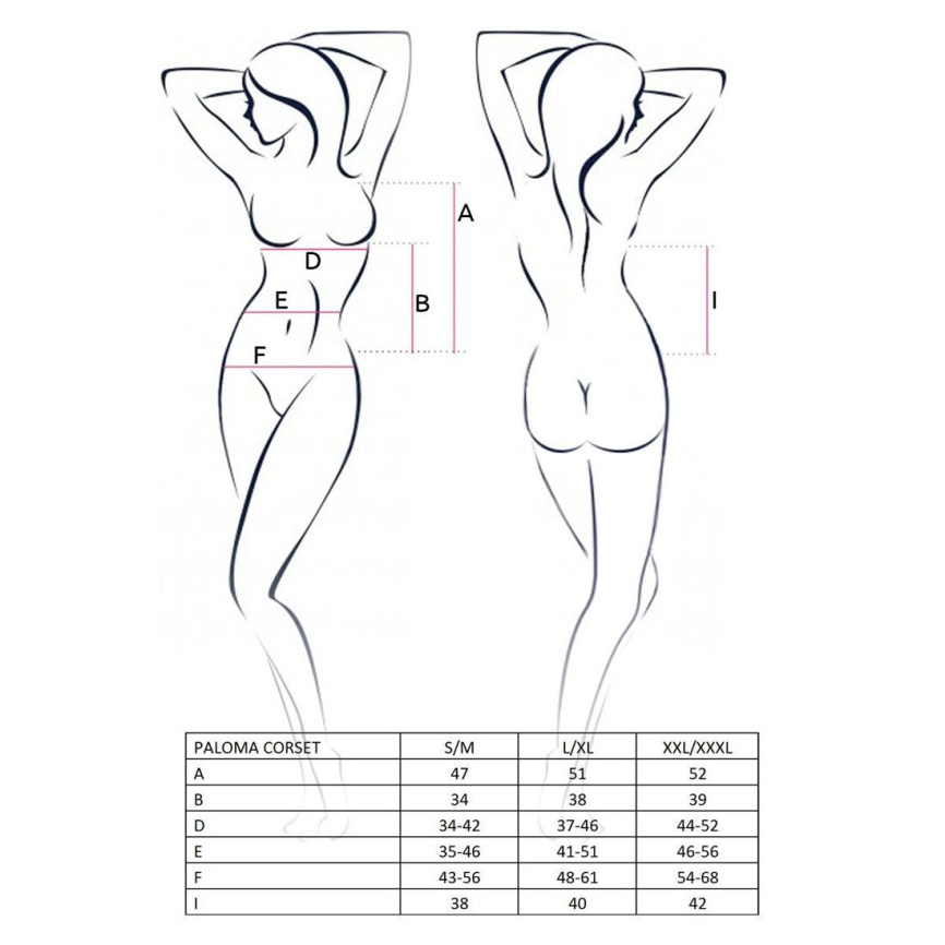 Корсет-сорочка з пажами Passion PALOMA CORSET XXL/XXXL, white, трусики, напівпрозорий фото 3