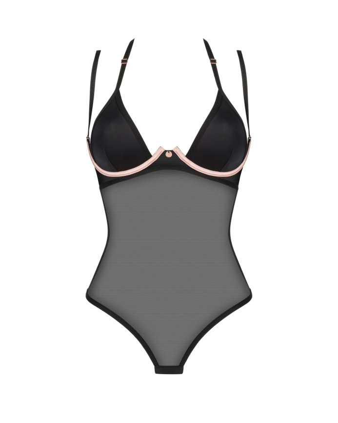 Прозоре боді Obsessive Selinne teddy M/L Black, дрібна сітка, подвійні бретелі фото 3
