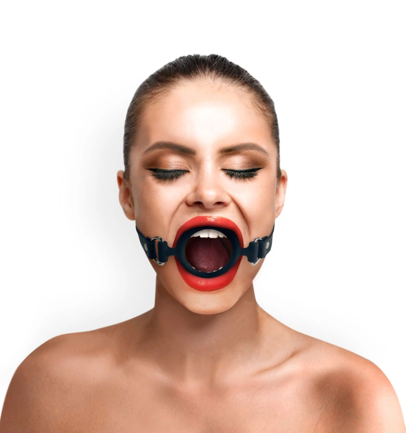 Кляп-расширитель силиконовое кольцо Art of Sex – Gag Ring, черный, натуральная кожа фото 1
