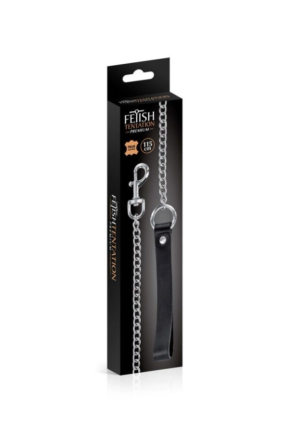 Поводок из натуральной кожи Fetish Tentation Premium Metal leash with cowhide leather wrist 115 см фото 2