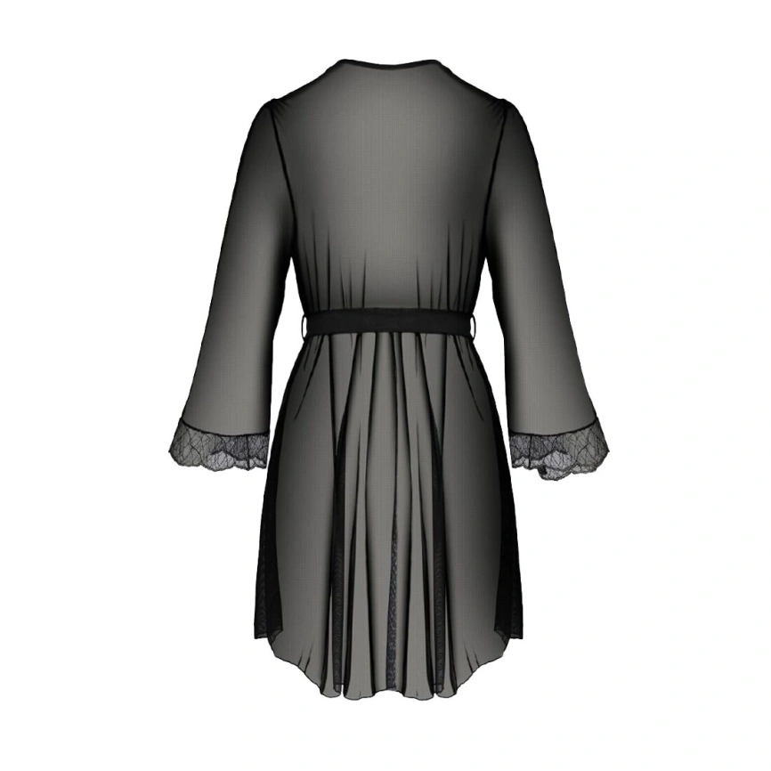 Пеньюар Passion AMBERLY PEIGNOIR 6XL/7XL, black, ажурные декольте и манжеты, широкие рукава фото 8