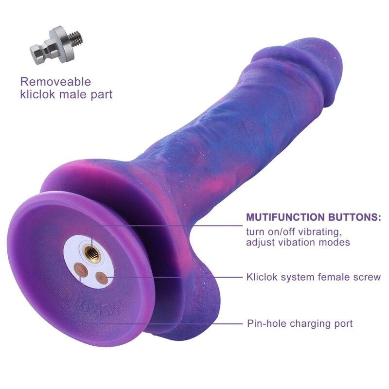 Фаллоимитатор 8.2″ с вибрацией для секс-машин Hismith Purple Silicone Dildo with Vibe, KlicLok фото 4