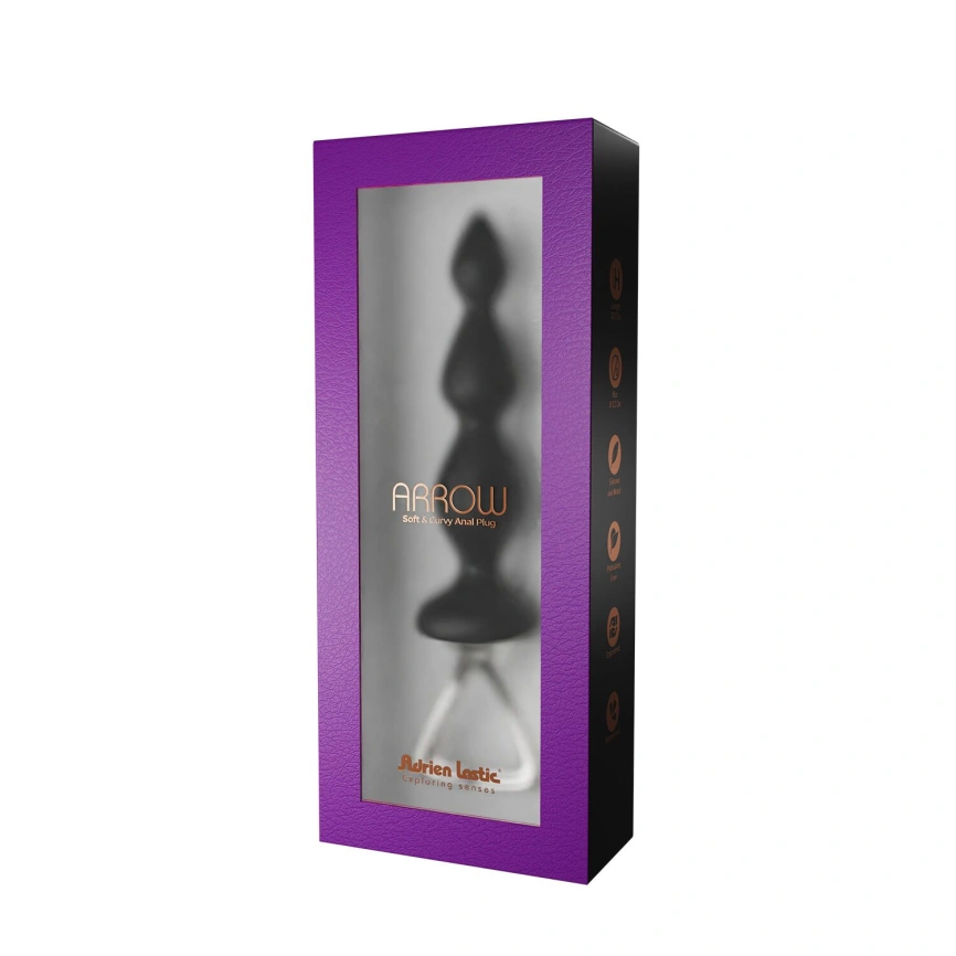 Анальная цепочка Adrien Lastic Arrow II, черная, силиконовая, гибкая, с металлической ручкой, диаметр 3,2 см фото 4