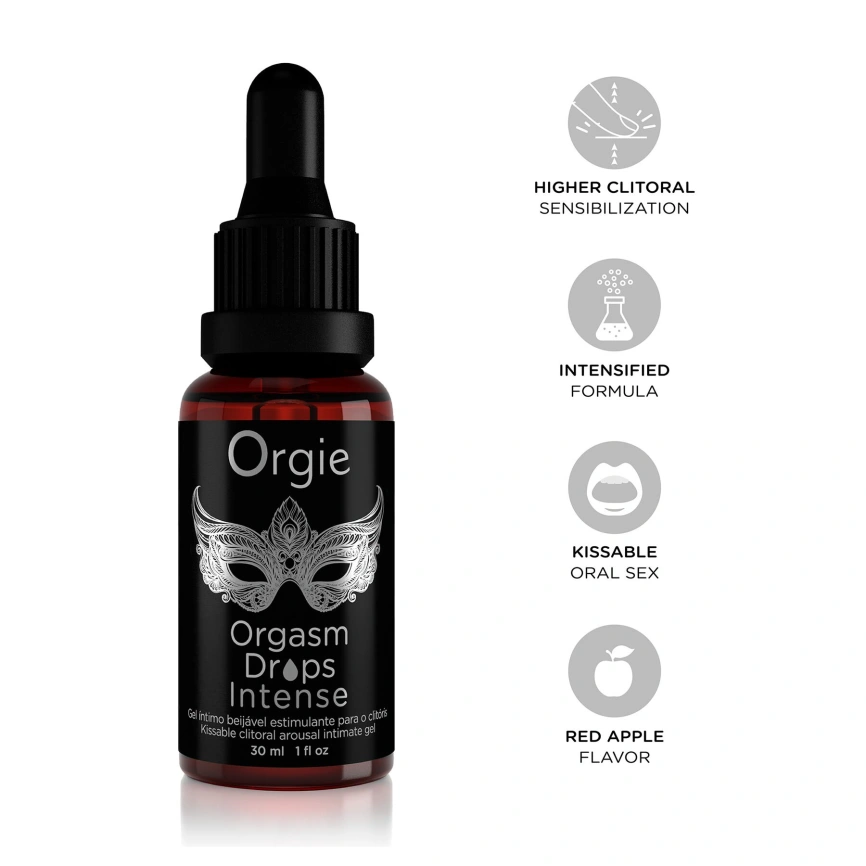 Возбуждающие капли для клитора Orgie Orgasm Drops Intense, 30 мл, тепло-холод, вкус яблока фото 3