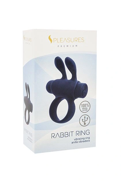 Эрекционное виброкольцо S Pleasures Premium Rabbit Ring, черное, со съемной вибропулей и ушками фото 2