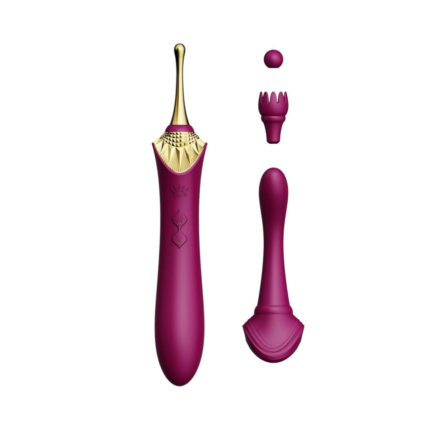Вагінально-кліторальний вібратор Zalo — Bess Velvet Purple, мультифункціональний із насадками фото 1
