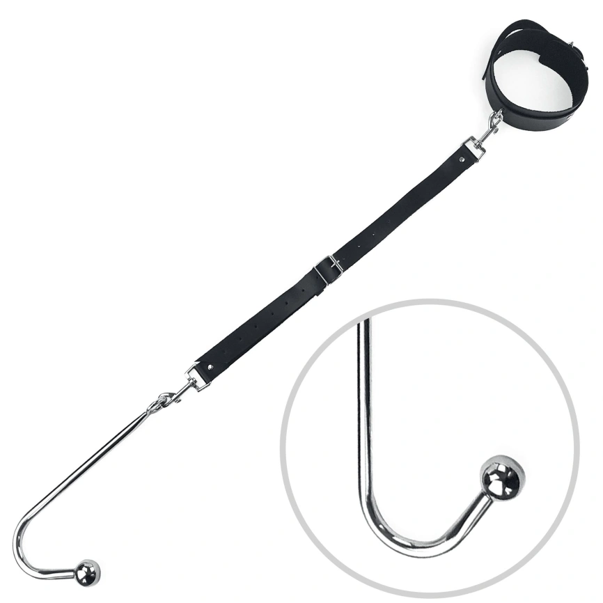 Анальный крюк 2 с ошейником из натуральной кожи Art of Sex - Anal hook, Черный фото 1