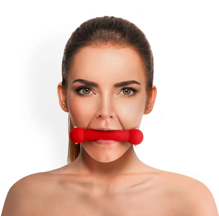 Кляп-палка на ремнях Art of Sex – Gag Stick Silicon, красный, натуральная кожа фото 1