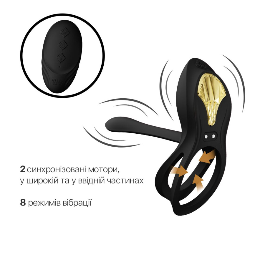 Смарт-ерекційне кільце Zalo - BAYEK Obsidian Black, подвійне з ввідною частиною, пульт ДК фото 4