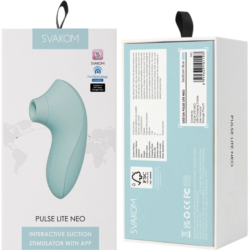 Вакуумный стимулятор Svakom Pulse Lite Neo Seafoam Blue, управляется со смартфона фото 6
