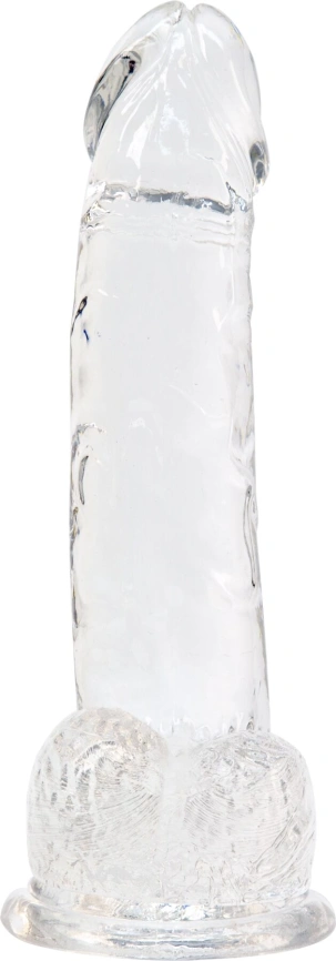 Прозрачный фаллоимитатор на присоске ADDICTION — Clear Dildo with Balls 8″, вибропуля в подарок фото 3