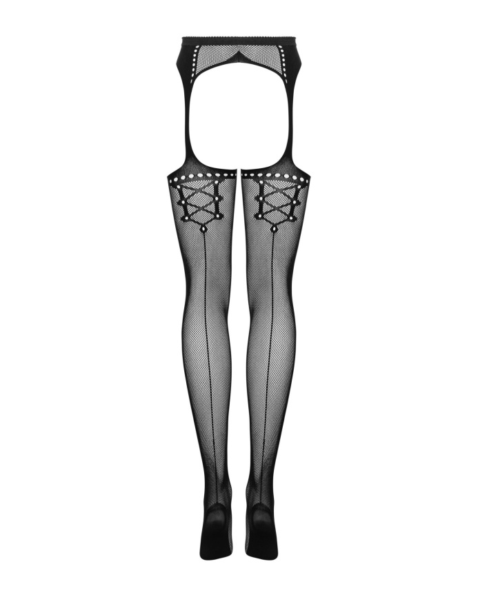 Сітчасті панчохи-стокінги зі стрілкою Obsessive Garter stockings S314 S/M/L, чорні, імітація гартері фото 6