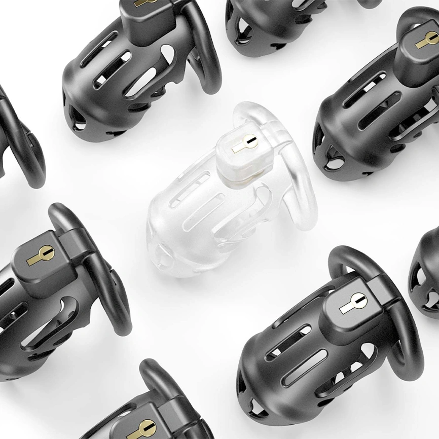 Клетка для пениса LOCKINK SEVANDA Naja-Cobra Chastity Cage Satin Black, 3 кольца разных размеров фото 8