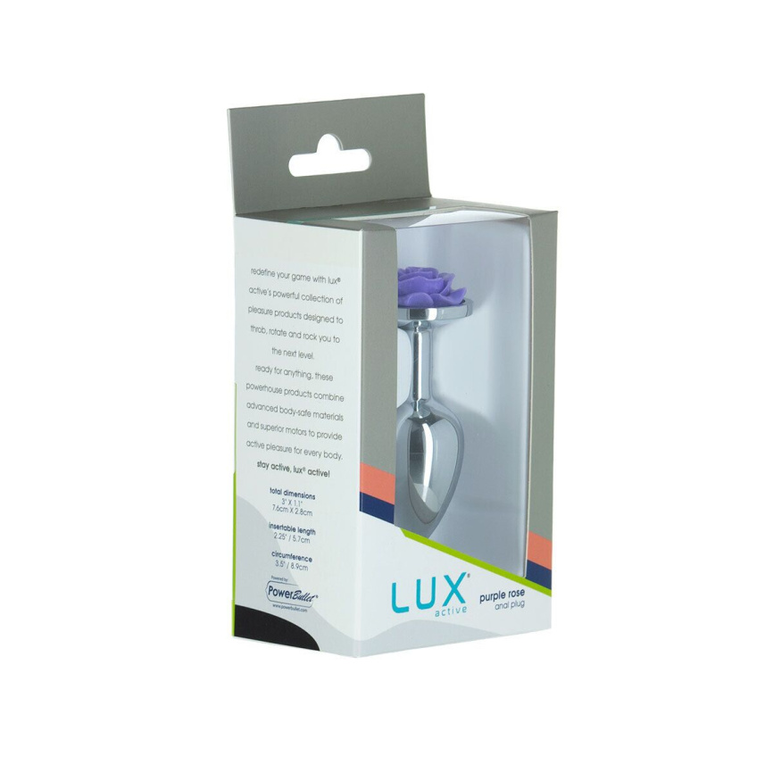 Металева анальна пробка Lux Active з трояндою - Rose Anal Plug - Purple, віброкуля в подарунок фото 7