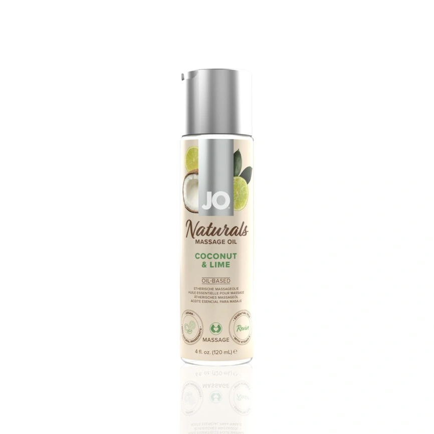 Массажное масло JO Naturals Massage Oil Coconut&Lime с натуральными эфирными маслами 120мл фото 1